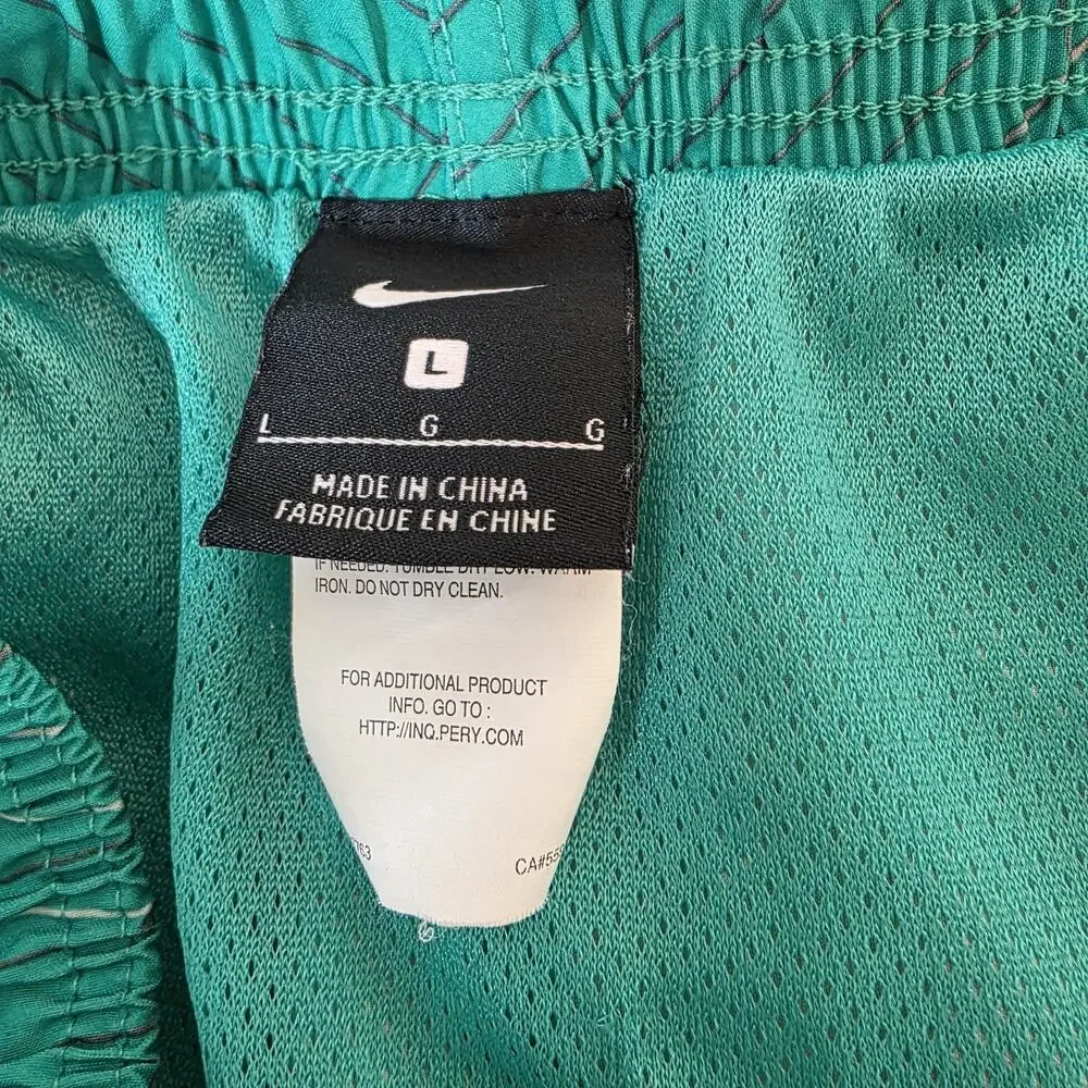 Nike Mens Large Green Volley Swim Shorts Oversized Swoosh Logo Lined Breaker